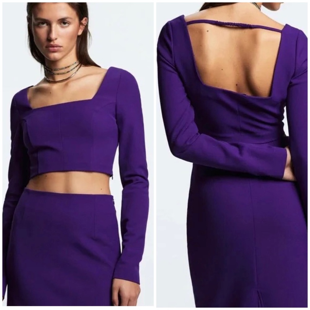 NWT Zara Blogger Favorite Purple Long Sleeve Bodycon Crop Top Size Large